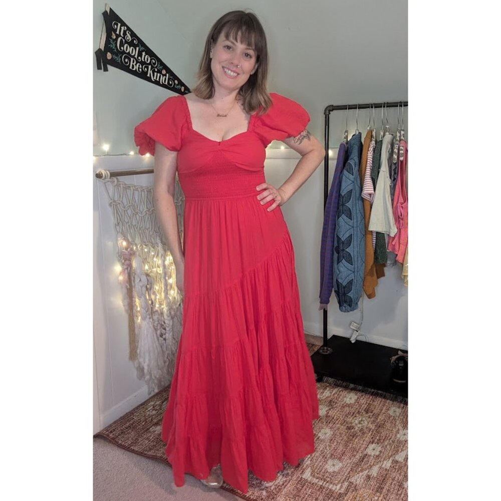 FREE PEOPLE Sundrenched Short Sleeve Maxi Dress / Atlas Red